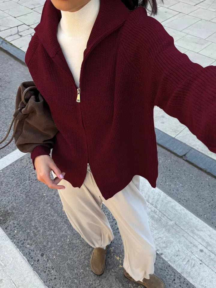Damen Strickjacke mit hohem Kragen Drune