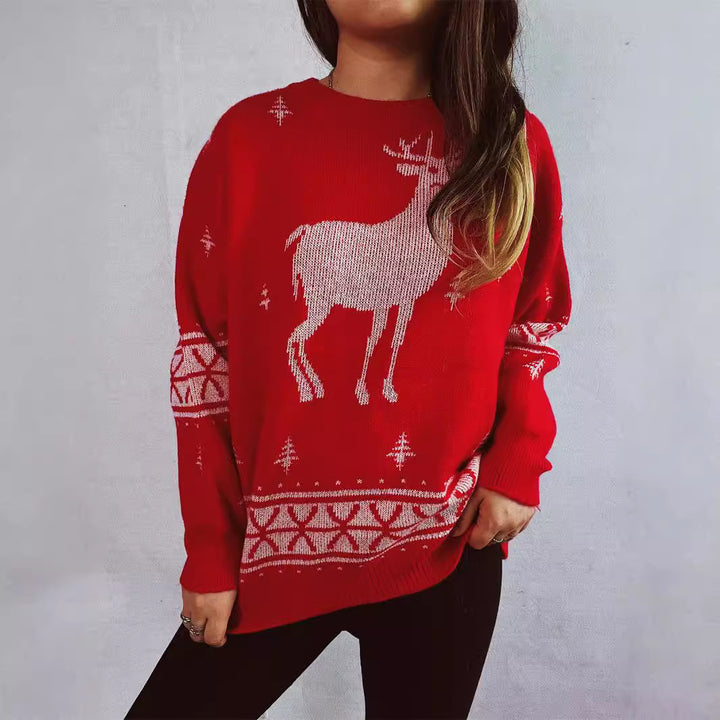 Damen Weihnachts-Pullover mit festlichem Rentier-Motiv und weichem Strick Drune