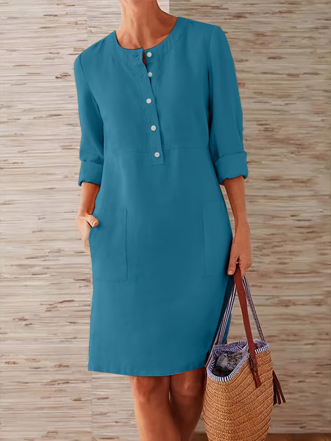 Damen Multitalent Kleid mit Knopfleiste und praktischen Taschen Drune