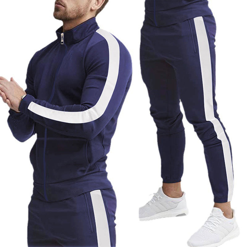 Herren sportliches Trainingsanzug mit hohem Kragen und kontrastierenden Streifen Drune