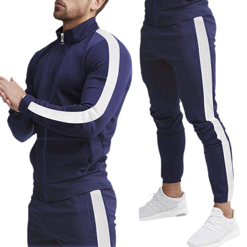 Herren sportliches Trainingsanzug mit hohem Kragen und kontrastierenden Streifen Drune