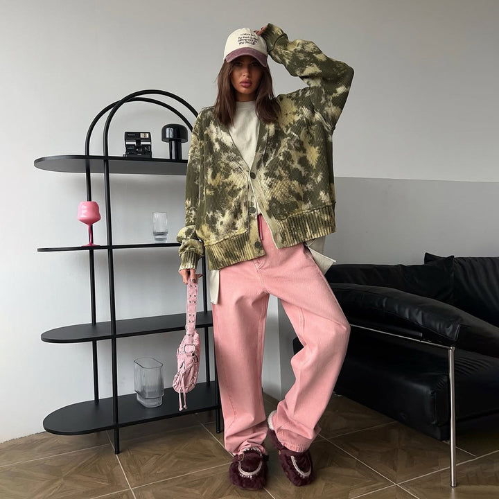 Damen Oversized Strickjacke im modernen Tie-Dye-Design Drune