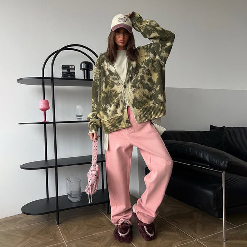 Damen Oversized Strickjacke im modernen Tie-Dye-Design Drune