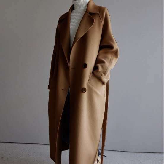 Damen Eleganter warmer Wollmantel mit großzügigem Schnitt Drune