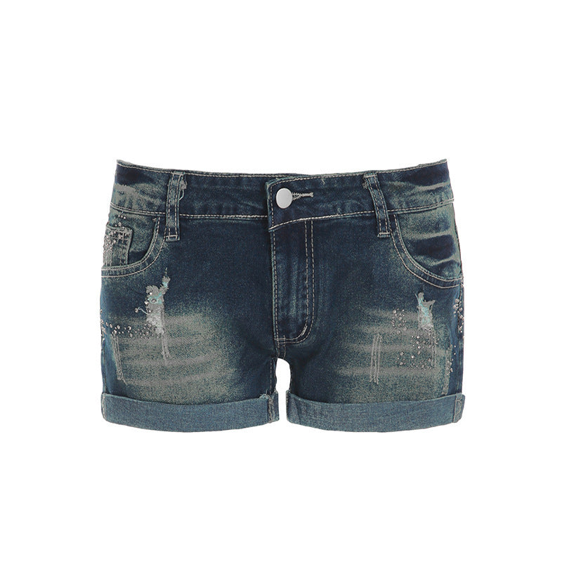 Damen Jeans-Shorts mit funkelnden Akzenten und modischem Design Drune