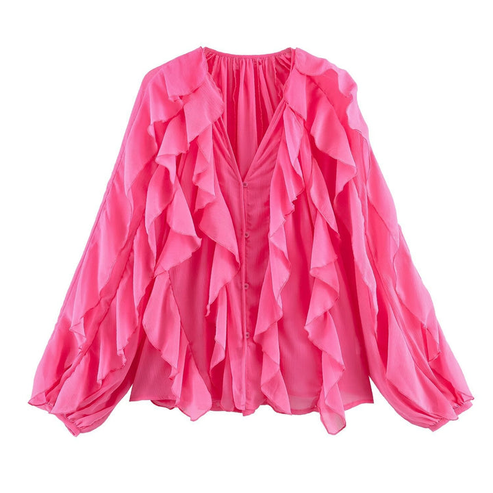 Damen Rüschenbluse mit weitem Schnitt und ballonartigen Ärmeln Drune