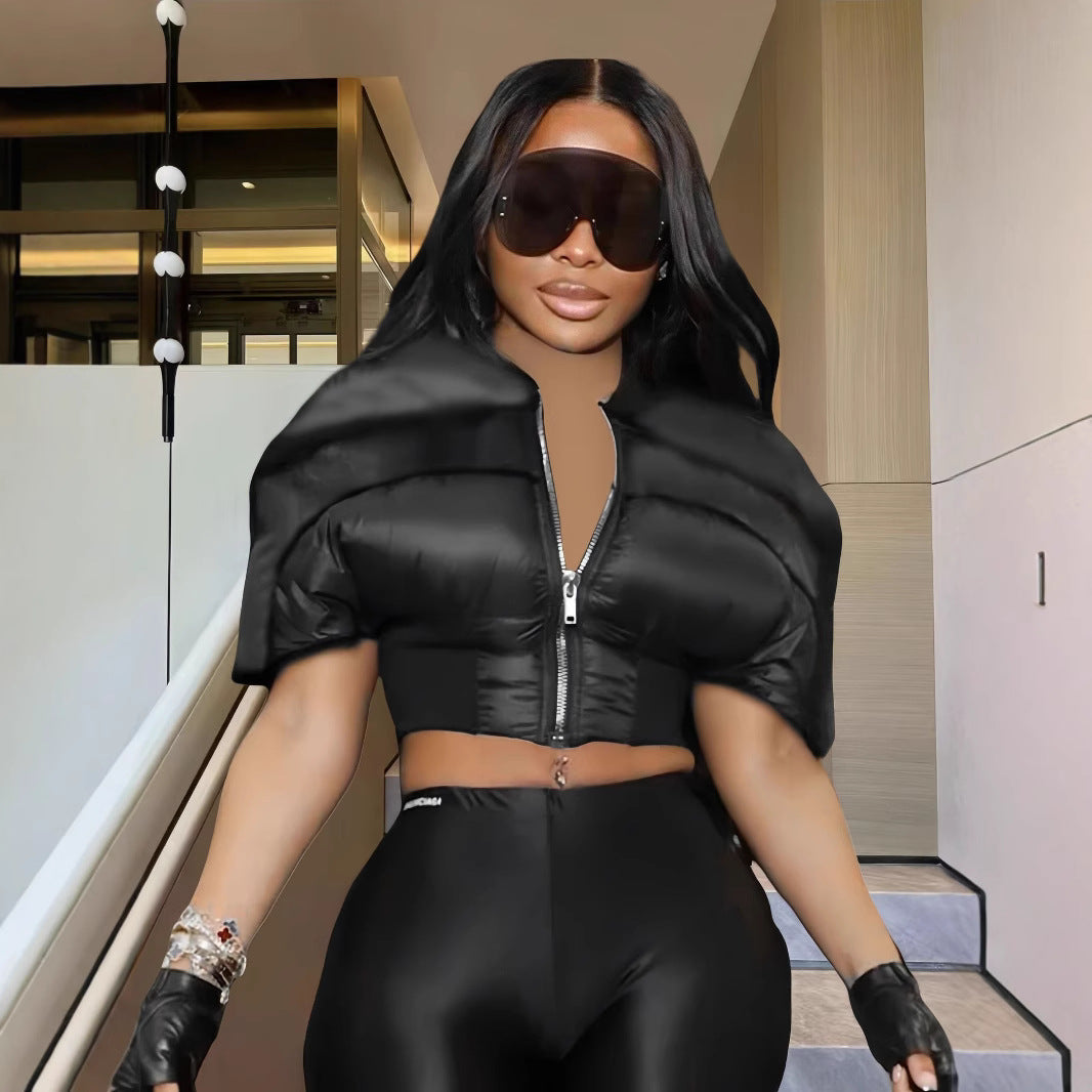Damen modische cropped Jacke mit voluminösen Puffärmeln Drune
