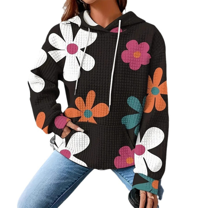 Damen lockerer Kapuzenpullover mit farbenfrohem Blumendesign Drune