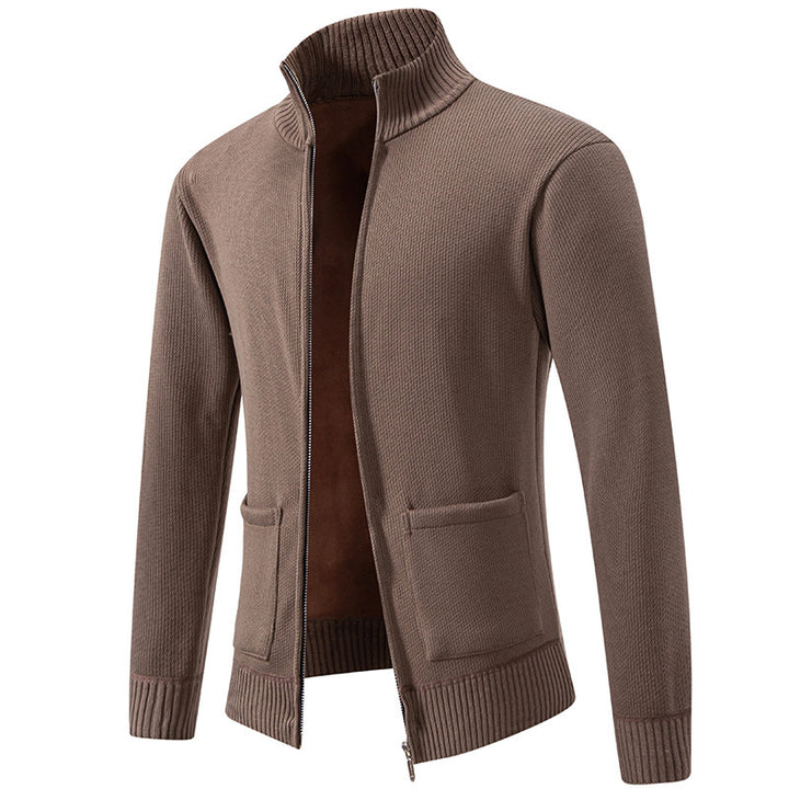 Herren lässige Strickjacke mit hohem Kragen und praktischen Taschen Drune