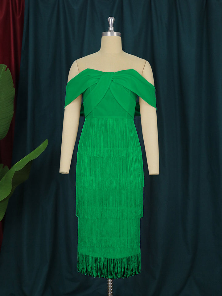 Damen Cut-out Cocktailkleid mit Fransen Drune