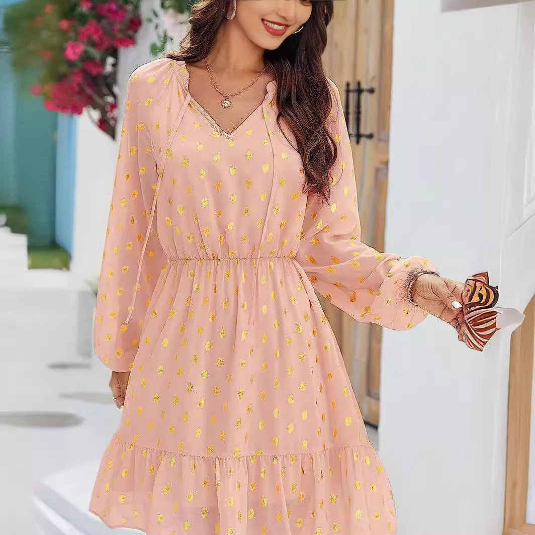 Damen lässiges Freizeitleinenkleid mit Rüschendetails Drune