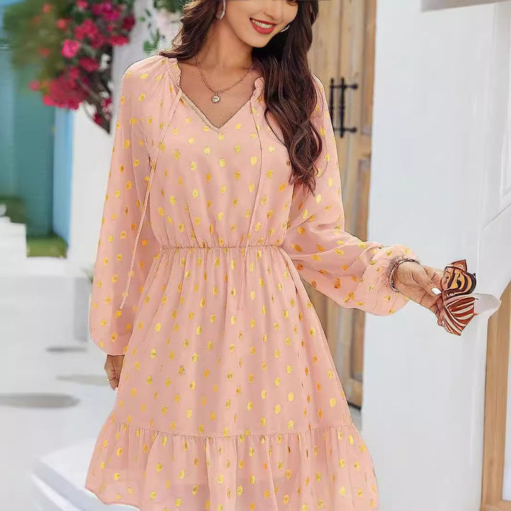 Damen lässiges Freizeitleinenkleid mit Rüschendetails Drune