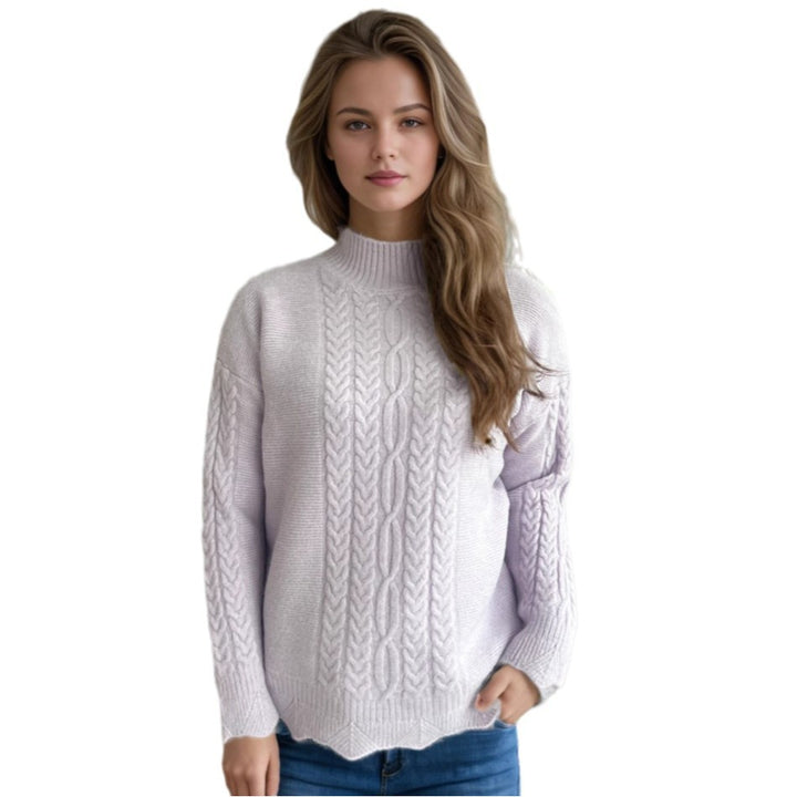 Damen Strickpullover mit dekorativem Zopfdesign und elegantem Rundkragen Drune