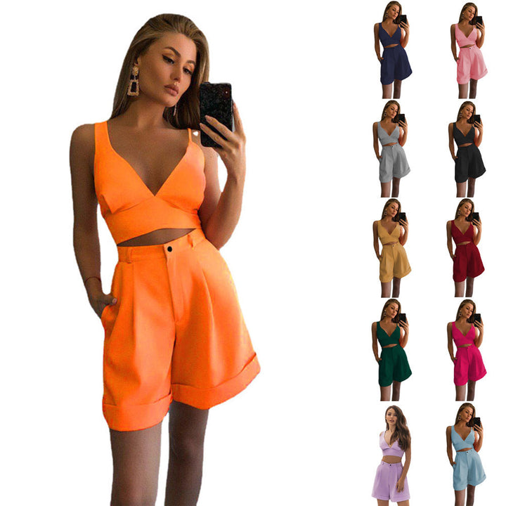 Drune | Stylisches Strapless-Top Hochtaillenkurze Hose Set
