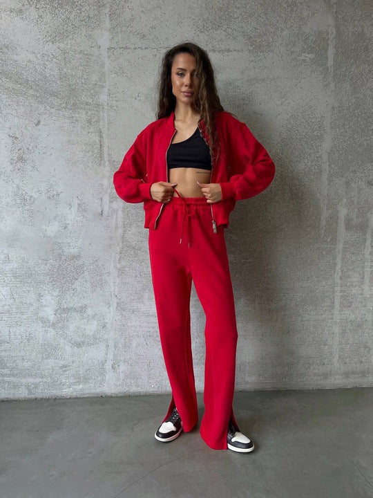 Damen Fleece-Loungewear-Set mit hohem Kragen und Reißverschluss Drune