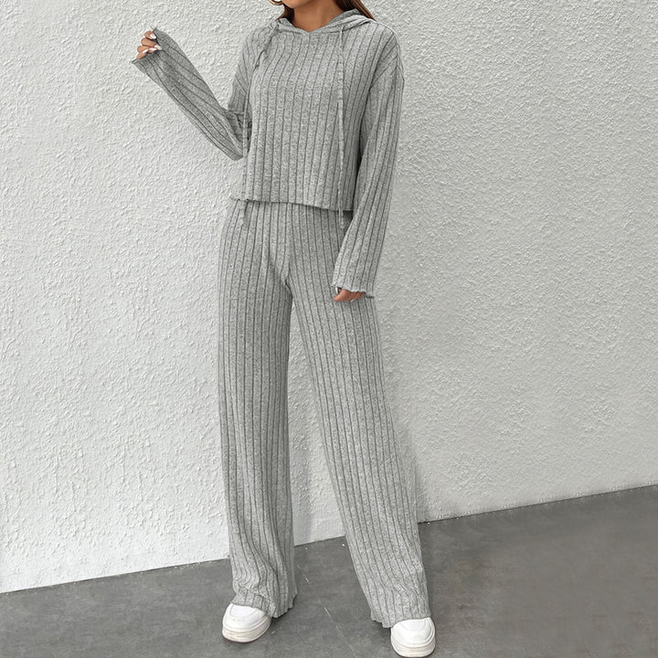 Damen gemütliches Strick-Set mit lässigem Hoodie und weitem Bein Drune
