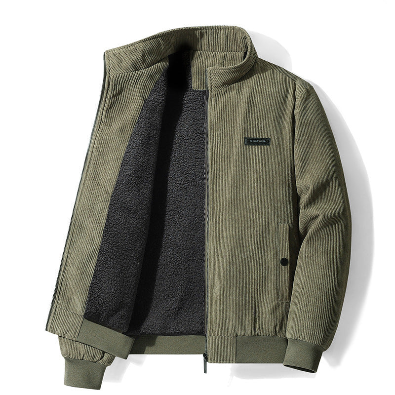 Herren nan gefütterte Cord-Blousonjacke mit Teddyfleece-Innenfutter, Stehkragen und elastischen Bündchen Drune