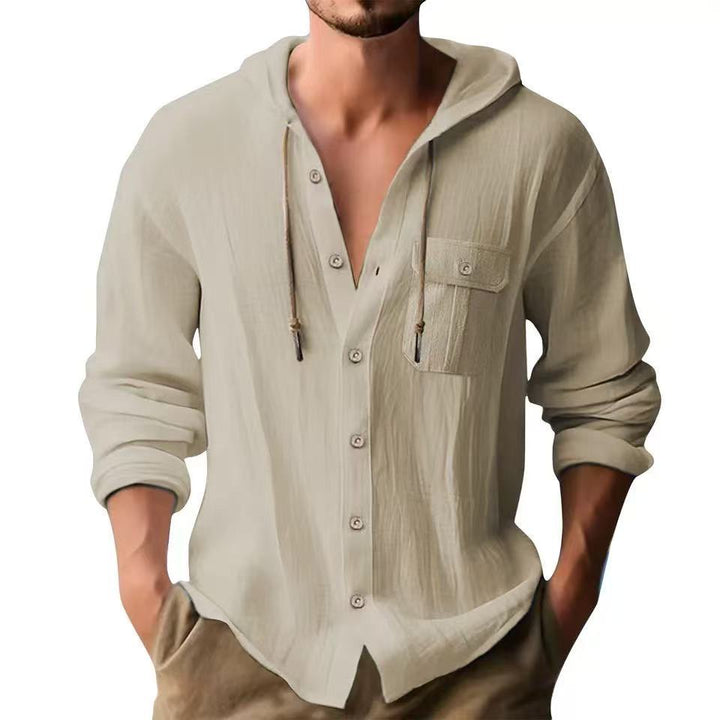 Herren lässiges Hoodie-Oberhemd mit praktischen Knopfleisten und Brusttasche Drune
