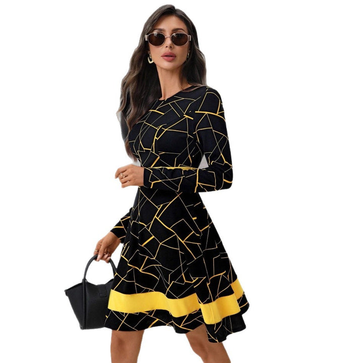 Damen A-Linien Kleid mit geometrischem Muster und tailliertem Schnitt Drune