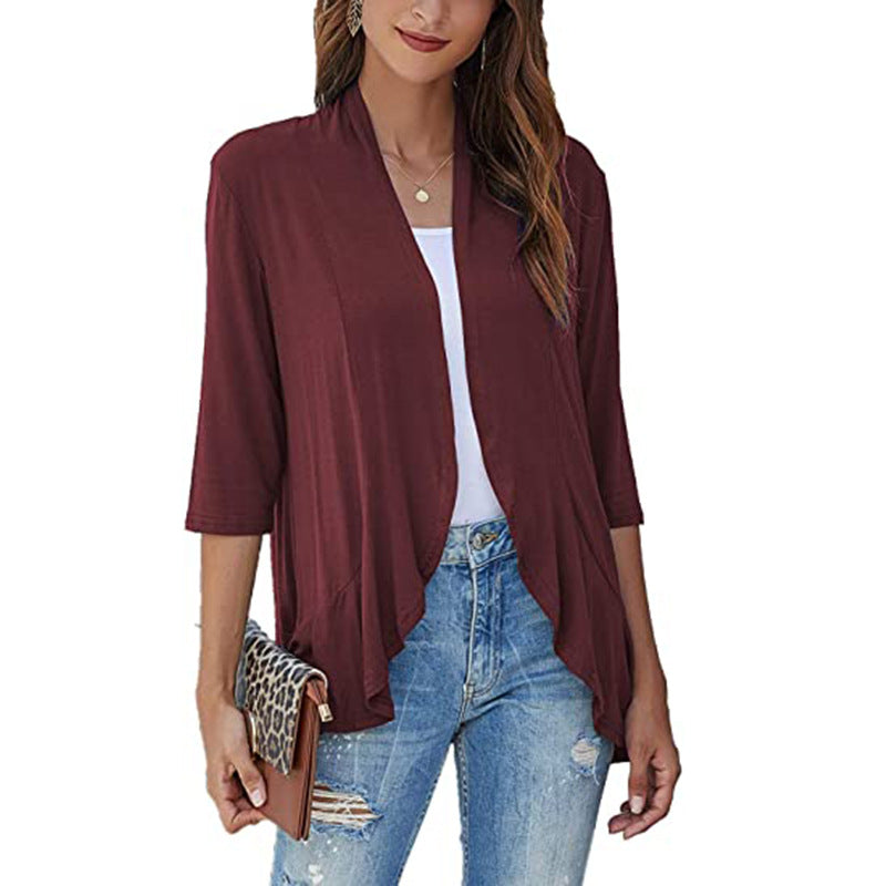 Damen leichte Chiffonjacke mit offenen Fronten und 3/4-Ärmeln Drune