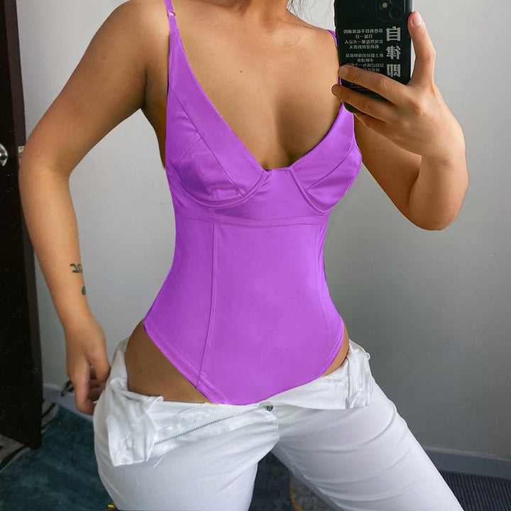 Damen Satin-Bustier-Top mit tiefem V-Ausschnitt und eleganter Passform Drune