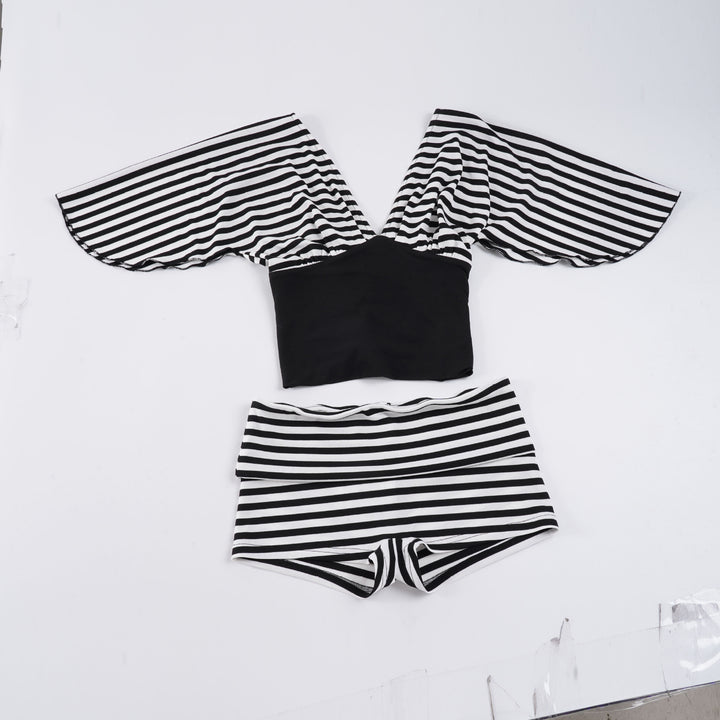 Damen Biquini-Set mit voluminösen Ärmeln und gestreiftem Design Drune