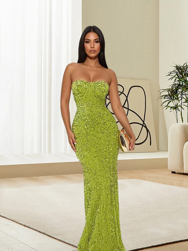 Damen Glitzerndes Abendkleid mit schmalem Schnitt und glamourösem Bustier-Oberteil Drune