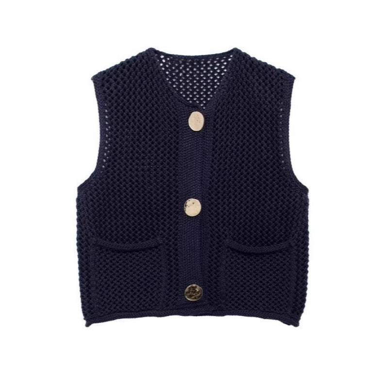 Damen Strickweste mit grobem Netzdesign und praktischen Taschen Drune