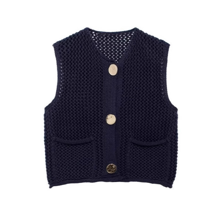 Damen Strickweste mit grobem Netzdesign und praktischen Taschen Drune