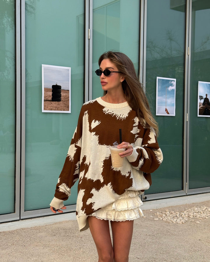 Damen Oversized Pullover mit kreativem Farbmuster Drune