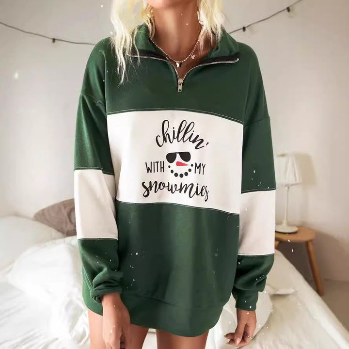 Damen Sweatshirt mit hohem Kragen und verspieltem Grafikdruck Drune