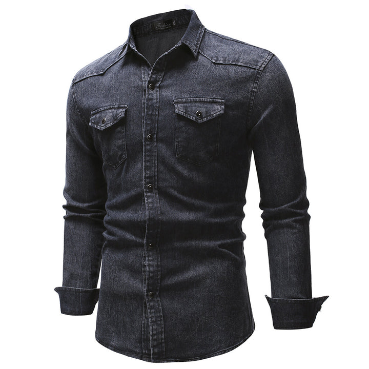 Herren nan oversized Denim-Hemdenjacke mit geschwungenem Saum und aufgesetzten Pattentaschen Drune
