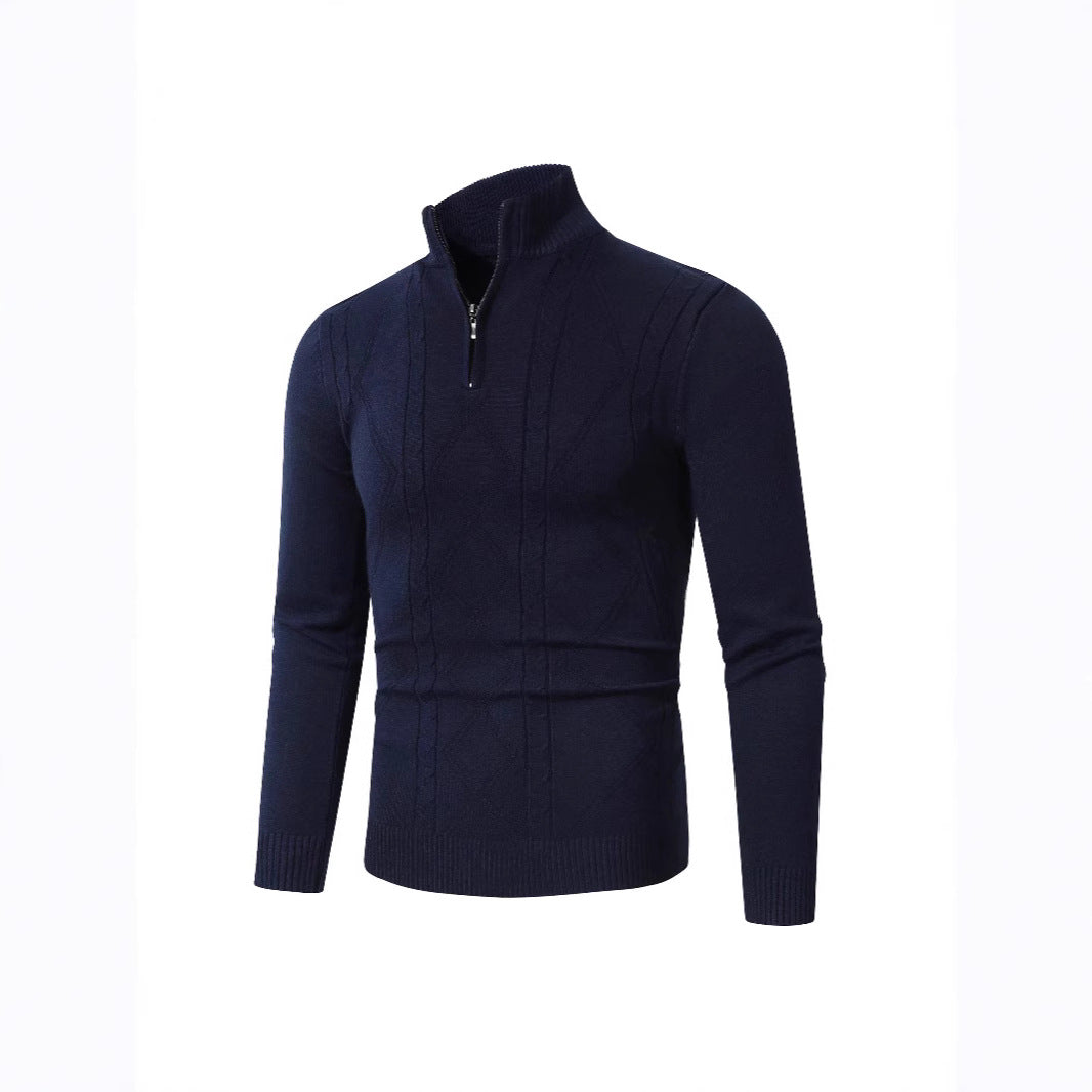 Herren Strickpullover mit modernem Zopfmuster und hohem Stehkragen Drune