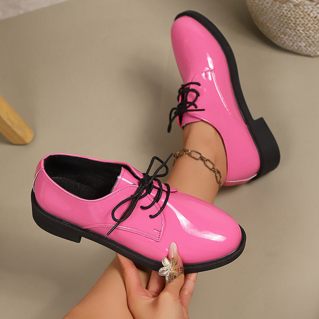 Damen klassische Schnürschuhe mit glänzender Oberfläche Drune