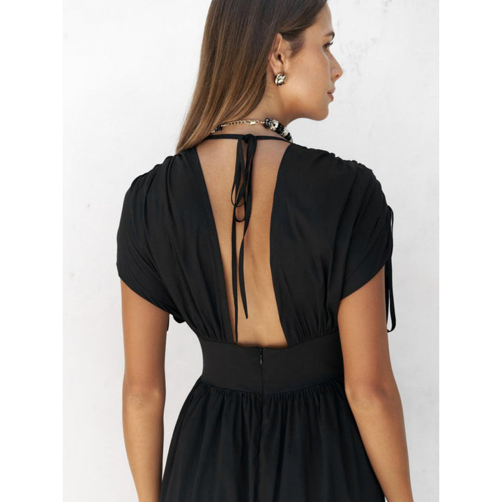 Damen elegante Maxi-Kleid mit raffiniertem Wickeldesign und tiefem V-Ausschnitt Drune