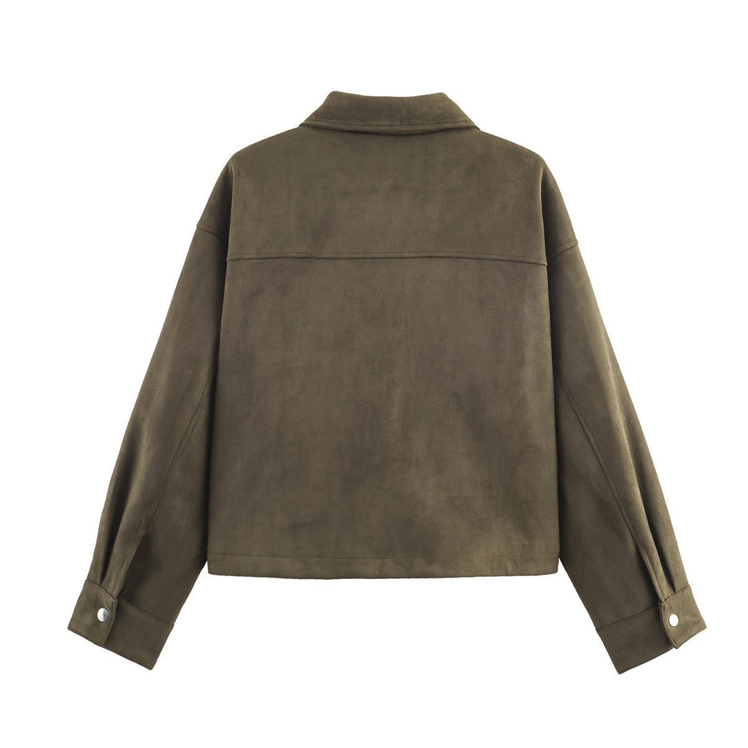 Damen Modische Kurzjacke aus weichem Kunstleder mit praktischen Taschen Drune