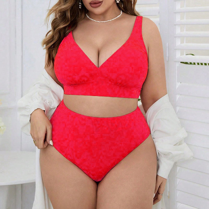 Damen Hoch tailliertes Bikini-Set mit V-Ausschnitt und sportlichem Oberteil Drune