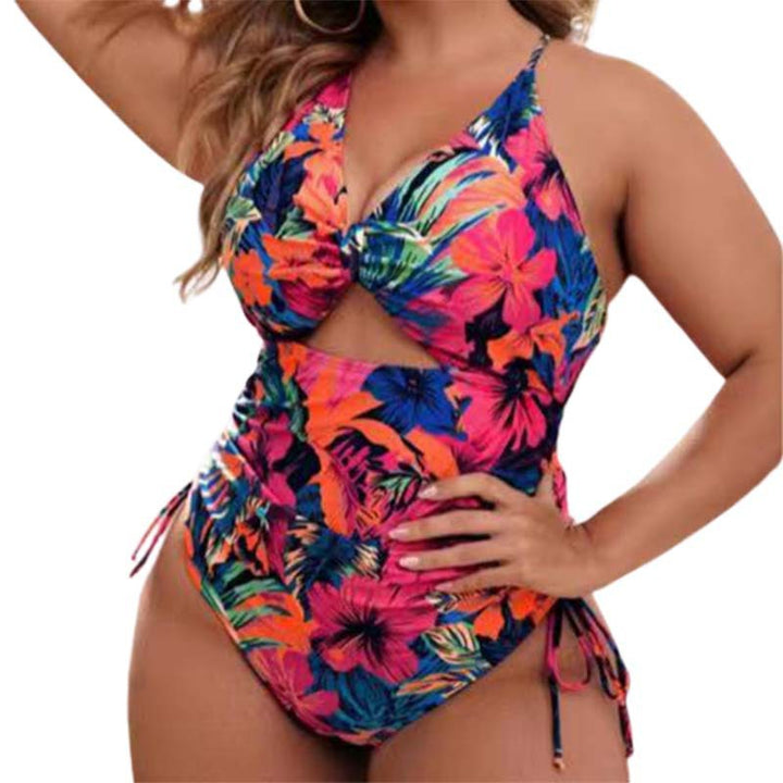 Damen Einteiler Badeanzug mit modischem Cut-Out und buntem geometrischem Design Drune