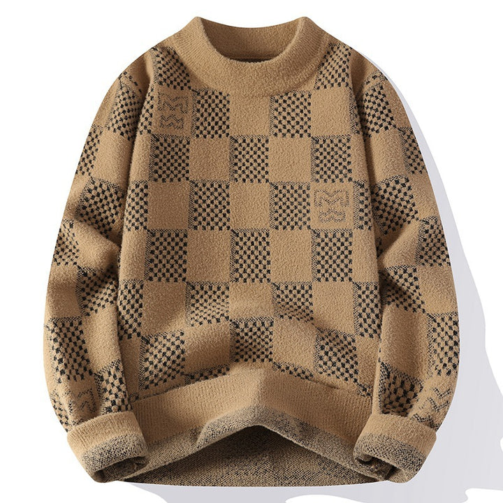 Herren nan karierter Oversize-Strickpullover mit Rundhalsausschnitt, weichem Feinstrick und strukturierter Jacquard-Musterung Drune