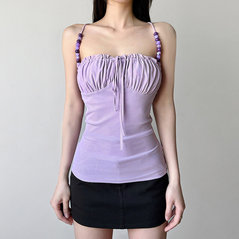 Damen lässiges Top mit raffiniertem Rüschendesign und dekorativen Trägerdetails Drune
