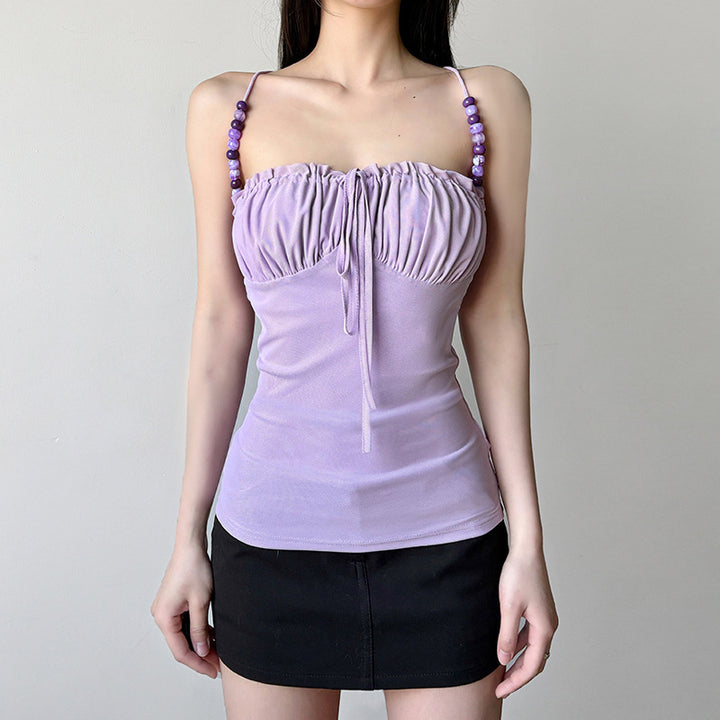 Damen lässiges Top mit raffiniertem Rüschendesign und dekorativen Trägerdetails Drune