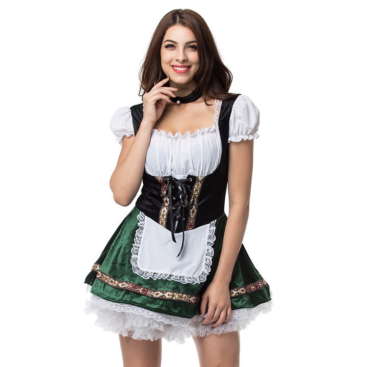 Damen nan Trachten-Minikleid mit geschnürtem Korsett, Spitzenunterrock und abnehmbarer Schürze Drune