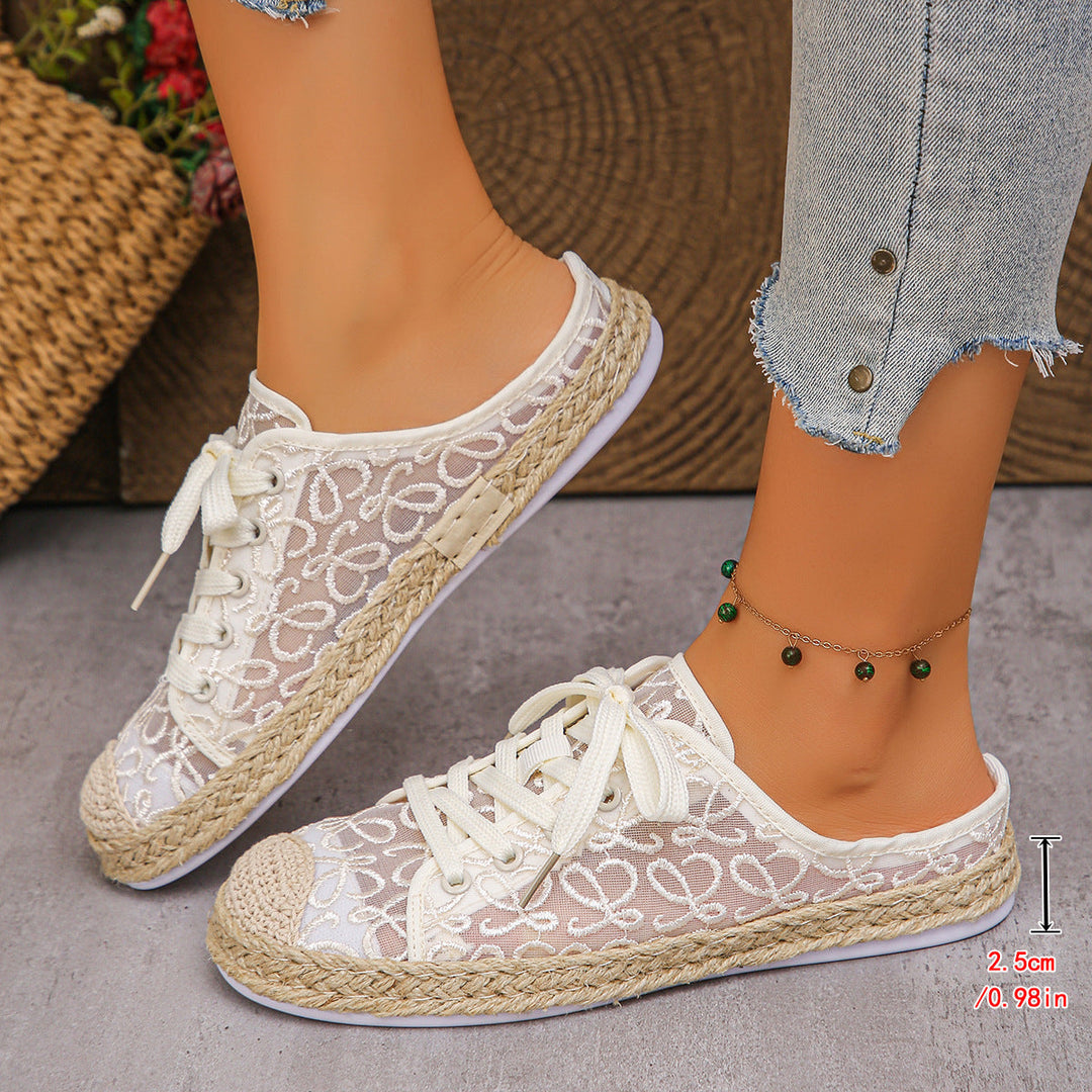 Damen Trendige Sneaker mit floralem Netzdesign und Jute-Akzent Drune
