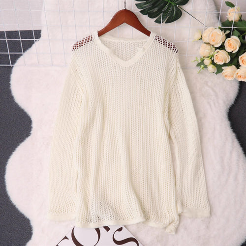 Damen luftiger Strickpullover mit modernem Netzdesign Drune