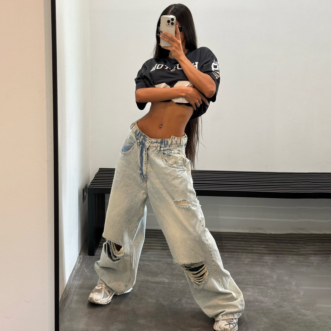 Damen Cargo-Jeans mit lässigem Schnitt und auffälligen Rissdetails Drune
