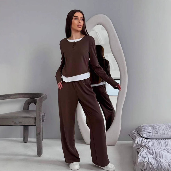 Damen modisches Lounge-Set mit eleganten Knopfdetails und weitem Schnitt Drune