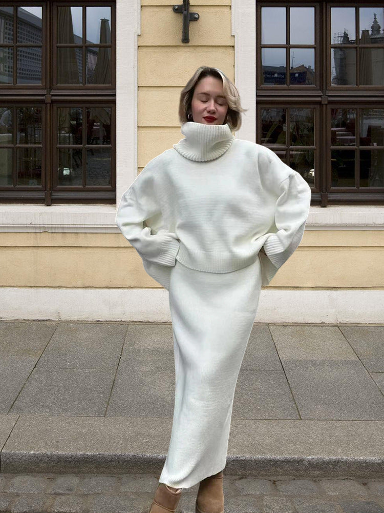 Damen Oversized Strickpullover mit hohem Kragen und lässigem Schnitt Drune