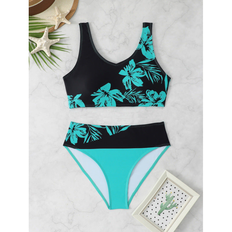 Damen Bikini-Set mit hohem Bund und floralem Muster Drune