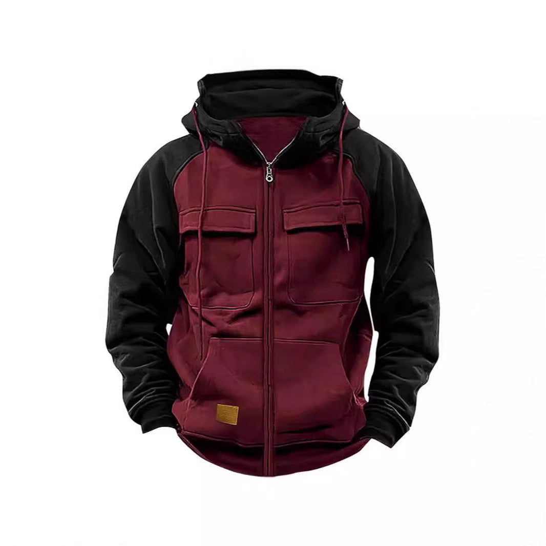 Herren nan Utility-Kapuzenjacke mit Materialmix, Brusttaschen und Reißverschluss Drune