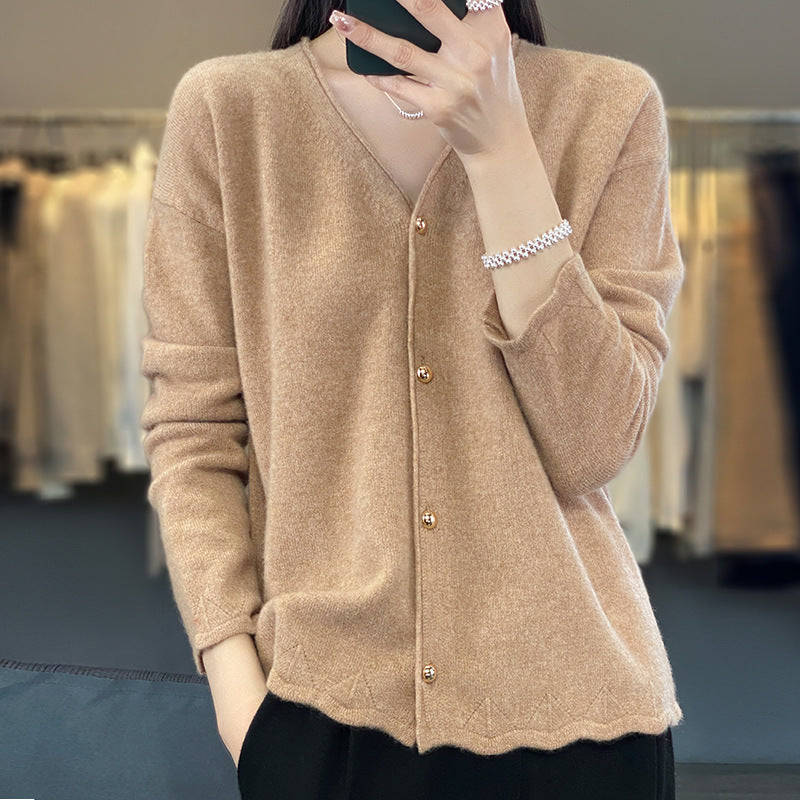 Damen Eleganter Cardigan mit Goldknöpfen und strukturiertem Design Drune